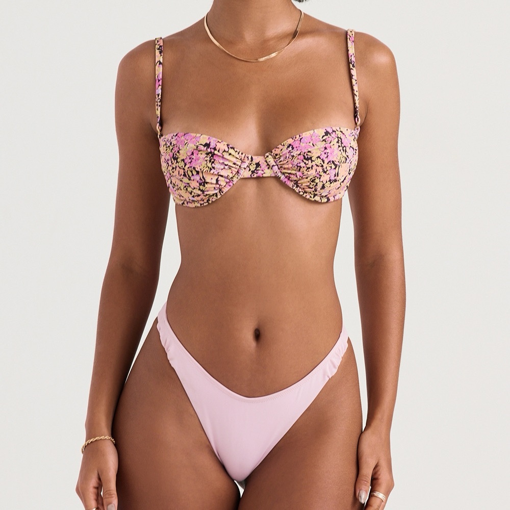House of CB Bikini Set Olive Floral and Pink